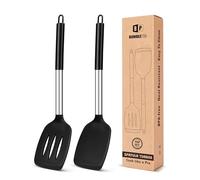 Juego de 2 Espátulas de Silicona, Espátula Antiadherentes Resistente al Calor, Utensilios de Cocina para Servir, Freir, Cocinar Huevos, Peacado, Verduras, Steak, Tortitas（Negro）
