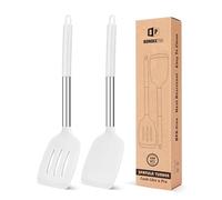 Juego de 2 Espátulas de Silicona, Espátula Antiadherentes Resistente al Calor, Utensilios de Cocina para Servir, Freir, Cocinar Huevos, Peacado, Verduras, Steak, Tortitas（Blanco）