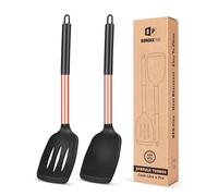 Juego de 2 Espátulas de Silicona, Espátula Antiadherentes Resistente al Calor, Utensilios de Cocina para Servir, Freir, Cocinar Huevos, Peacado, Verduras, Steak, Tortitas（Oro rosa-Negro）