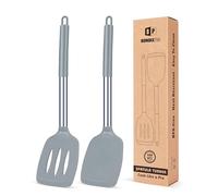 Juego de 2 Espátulas de Silicona, Espátula Antiadherentes Resistente al Calor, Utensilios de Cocina para Servir, Freir, Cocinar Huevos, Peacado, Verduras, Steak, Tortitas（Gris）