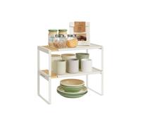 SONGMICS HOME Especiero, Juego de 2, Extensible, Organizador de Cocina, Estante de Cocina, Organizador de Armario, Estante Pequeño, Apilable, Zapatero, Beige Natural y Blanco Crema KCS051N01