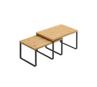 SONGMICS Estante para Especias, Juego de 2, Organizador de Armario, Estante de Almacenamiento de Cocina Extensible, Especiero de Metal y Madera de Ingeniería, Negro Tinta y Beige Natural KCS02NB