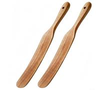 Juego de 2 espuelas delgadas de madera para mezcla de masa y iniciación, ergonómicas y curvadas para un agarre cómodo, llega fácilmente a la parte inferior de los recipientes