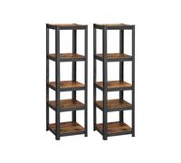 Juego de 2 Estantería de 5 Niveles 37 x 37 x 150 cm Marrón Rústico y Negro