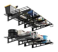 Juego de 2 estanterías de garaje de 61 x 183 cm para almacenamiento de herramientas, estantes de pared de metal, 370 kg por capa, soporte para herramientas de pared con ganchos, estantes de