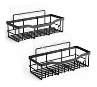 Juego de 2 estantes de ducha sin taladrar | Estantería de ducha con 12 ganchos | Organizador de baño autoadhesivo para champú, gel de ducha | Estantería de acero al carbono para baño, ducha y cocina