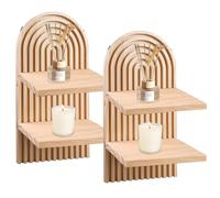 Juego de 2 estantes de pared de madera, estilo bohemio, arco iris, doble capa, decoración de pared, estilo bohemio, para pared, para dormitorio, salón