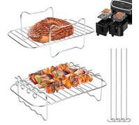 Juego de 2 estantes para freidora de aire, acero inoxidable, rejilla rectangular para freidora de aire, accesorios compatibles con horno Ninja de doble zona, microondas