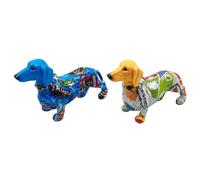 Juego de 2 estatuas de decoración de la casa, diseño pop art, colección graffiti urbano, perros de poliresina multicolor, azul y amarillo, 20 x 13 x 7 cm