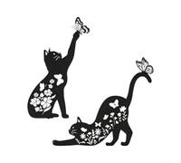 Juego de 2 estatuas de jardín de gatos, arte de silueta, resistente a la corrosión, decoración para exteriores para parterres, valla, 30 x 26 cm