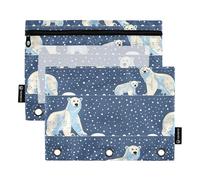 Juego de 2 estuches de plástico con cremallera y 3 anillos de dibujos animados de osos polares, color azul