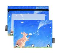 Juego de 2 estuches para lápices de canguro y diente de león para carpeta de 3 anillas, cremallera suave con ventana de PVC transparente para suministros escolares