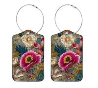 Juego de 2 etiquetas de equipaje con diseño floral bohemio | Etiquetas de identificación duraderas para maletas y bolsos de viaje | Identificadores de nombre para reconocer fácilmente el equipaje