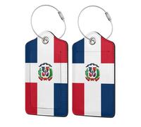 Juego de 2 etiquetas de equipaje de cuero con la bandera de la República Dominicana, etiquetas de viaje con etiqueta de identificación de privacidad, anilla de acero inoxidable y tarjeta de direcci