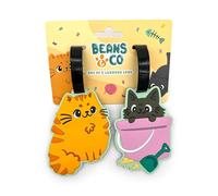 Juego de 2 etiquetas de equipaje de PVC con temática de gatos Beans & Co, placa de dirección para maletas avión gato para niñas y niños Puckator