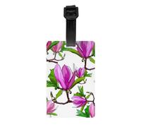 Juego de 2 etiquetas de equipaje, flores de magnolia, flores rosas, hojas verdes, tarjetas de identificación de equipaje con correa de muñeca desmontable y tarjeta de dirección para bolsa de viaje,