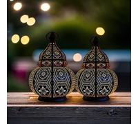 Juego de 2 farolillos orientales de metal Maha negro 28 cm | Portavelas marroquí oriental para jardín o interior como lámpara de mesa