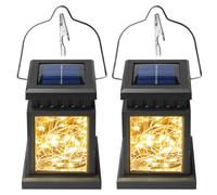 Juego de 2 farolillos solares para exteriores, lámpara solar LED, cuadrada, 30 ledes, luz blanca cálida, resistente a la intemperie, decoración de jardín, balcón y terraza, lámpara solar, funciona con