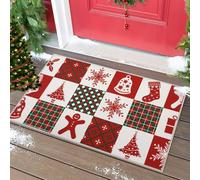 Juego de 2 felpudos navideños antideslizantes y lavables - Felpudo absorbente que atrapa la suciedad con estampado de cuadros, Papá Noel y árbol de Navidad - Para uso exterior, entrada, cocina, pasill
