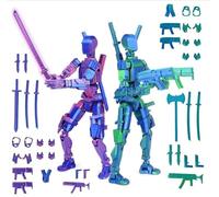 Juego de 2 figuras de acción T13 (montaje completado), multiarticulaciones impresas en 3D, figuras de acción de titanio 13, figuras de acción Lucky 13, figuras de acción de robot, decoración de