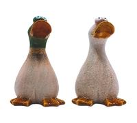 Juego de 2 Figuras Decorativas de Pato, Patos Decorativos, Figuras de jardín, Pato, Estanque, Figura de Pato como Asiento de Borde de Loza en un Tono marrón como Juego de 2 Unidades, tamaño de una