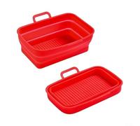 Juego de 2 forros de cesta de freidora de aire hecho de silicona para modelos rectangulares DZ201410 para facilitar la extracción y limpieza a fondo (rojo)