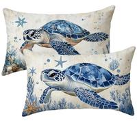 Juego de 2 Funda Cojin 40x60 Terciopelo Azul Marino Funda de Almohada, Tortuga Marina Fundas de Cojines 40x60, Cojines para Sofa 2 Piezas, Fundas Cojin Rectangular, para Interior y Exteriores k-292