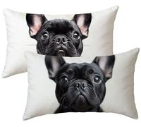 Juego de 2 Funda Cojin 40x80 Lino Perro Funda de Almohada, Negro Fundas de Cojines 40x80, Cojines para Sofa 2 Piezas, Fundas Cojin Rectangular, Decoracion Hogar, para Interior y Exteriores k-274