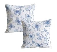 Juego de 2 Funda Cojin 45 x 45 cm Decoracion in Lino, Funda Almohada Decoracion Pascua, Duradera y Lavable, Flores Patrón Fundas Cojines para Sala de Estar Dormitorio y Exteriores Azul W-P-2440