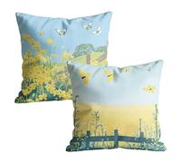 Juego de 2 Funda Cojin 45 x 45 cm Impermeables Lino, Fundas de Almohada Decoracion con Estampado Flores de Doble Cara, Cojines Sofa para Sofá, Jardín y Terraza, Decoracion de Pascua, Amarillo M-w-466