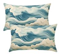 Juego de 2 Funda Cojin 50x80 cm, Fundas de Cojines Abstracto Funda de Almohada Ola Decorativas Fundas de Cojín de Tela de Lino Rectangular para Sofá Sala de Estar Dormitorio Decoración Hogar -SC375