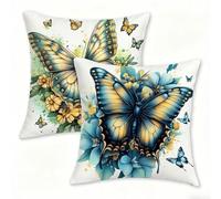 Juego de 2 Funda Cojín 60x60 cm Blanca Fundas de Cojíns Cómodas y Suaves de Lino Cojines para Exterio, Cojine Decorativos Cushion Covers con Cremallera Oculta, Decoracion Hogar Jardin Mariposa 0n-28