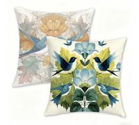 Juego de 2 Funda Cojín 60x60 cm Blanca Fundas de Cojíns Cómodas y Suaves de Lino Cojines para Exterio, Cojine Decorativos Cushion Covers con Cremallera Oculta, Decoracion Hogar Jardin pájaro 0n-15