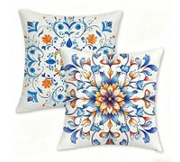 Juego de 2 Funda Cojín 60x60 cm Blanca Fundas de Cojíns Cómodas y Suaves de Lino Cojines para Exterio, Cojine Decorativos Cushion Covers con Cremallera Oculta, Decoracion Hogar Jardin Bohemia 0n-5