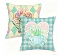 Juego de 2 Funda Cojín 60x60 cm Verde Fundas de Cojíns Cómodas y Suaves de Lino Cojines para Exterio, Cojine Decorativos Cushion Covers con Cremallera Oculta, Decoracion Hogar Jardin Enrejado 0n-502