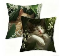 Juego de 2 Funda Cojín 60x60 cm Verde Fundas de Cojíns Cómodas y Suaves de Lino Cojines para Exterio, Cojine Decorativos Cushion Covers con Cremallera Oculta, Decoracion Hogar Jardin Gato(2) 0n-507