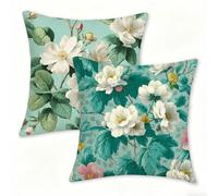 Juego de 2 Funda Cojín 60x60 cm Verde Fundas de Cojíns Cómodas y Suaves de Lino Cojines para Exterio, Cojine Decorativos Cushion Covers con Cremallera Oculta, Decoracion Hogar Jardin Flor (2) 0n-504