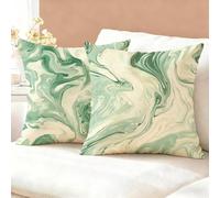 Juego de 2 Funda Cojin 60x60 Verde, Cuadrada Impermeable Fundas Cojines Mármol Lino con Cremallera Oculta, Suaves Cómodo Transpirables Funda Almohada Lavable, Renova Tu Sofá o Salón Fácilmente K6-319