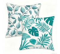 Juego de 2 Funda Cojín 65x65 cm Blanca Fundas de Cojíns Cómodas y Suaves de Lino Cojines para Exterio, Cojine Decorativos Cushion Covers con Cremallera Oculta para Decoracion Hogar Jardin Hojas 0n-45