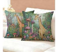 Juego de 2 Funda Cojin 80x80 Bosque, Impermeable Fundas Cojines Jirafa Lino con Cremallera Oculta, Suaves Cómodo y Transpirables Funda Almohada Lavable, Renova Tu Sofá o Salón Fácilmente K6-439