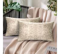 Juego de 2 Funda Cojin Boho 30X50 Etnico Indio Patrón Fundas de Cojines Lino Beige Cuadrada Fundas de Almohada Mandala Retro Cuadradas Cojines Decorativos para Sofa Jardín Coche Hogar Otoño