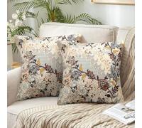 Juego de 2 Funda Cojín Sofa 40x40 Otoño Fundas Cojines de Lino Modernos Acuarela Floral Funda de Almohada Lavable Cuadrada Cojines Decorativos para Sofa Cama Hogar Exterior Interior
