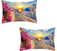 Juego de 2 Funda de Cojín Lino 50x80cm Escalones Moderna Decoración del Hogar Fundas para Cojines Rectangular Impermeables Funda de Cojines Lumbar Almohada Patio Jardín Decorativas Pueblo I0P-123