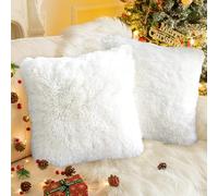Juego de 2 Fundas Almohada, Doble Cara Suave Piel sintética de Lana Funda Almohada, Super Suave Lana de imitación Terciopelo Long Almohada Funda de Almohada (Blanco, 40x40 cm)