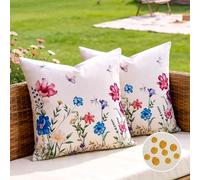 Juego de 2 Fundas Cojines 50x50 Jardín Exterior Funda de Cojin Decorativos Flor Azul Morado Impermeables para Exterior Adecuadas para Sofá Dormitorio Jardín Sala de Estar para Primavera y Verano