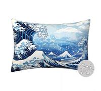 Juego de 2 Fundas Cojines 50x70 cm, Funda Cojin Japonés Impermeables para Exteriores, Funda de Almohada Olas Azules de Lino Cojines Decorativos para Sofá Habitacion Sala de Estar Patio Jardín -FS593
