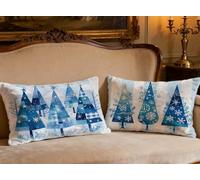 Juego de 2 Fundas Cojines 60x80cm Rectángulo Cojines Sofa Árbol De Navidad Terciopelo Funda Almohada Azul,2026 Nuevo Impresión a Doble Cara Funda Cojin para Sofá Silla Dormitorio Decoracionion O-172P
