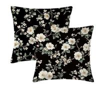 Juego de 2 Fundas Cojines 75 x 75 Terciopelo Cojines Sofa Negro 0K-22 | Cuadrada Funda Cojin Flor Cojin Lumbar Silla Oficina con Doble Cara, Cremallera Invisible para Salón, Sofá Jardín y Balcón