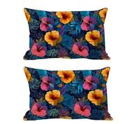 Juego de 2 Fundas Cojines Exterior Impermeable 30x50cm Cojines Flores Funda Almohada Lino Rectangular Sofa Almohadas Decoración para Patio Balcón Jardín Salon Terraza Dormitorio Hogar Naranja G472