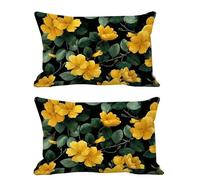 Juego de 2 Fundas Cojines Exterior Impermeable 60x90cm Cojines Amarillo Funda Almohada Terciopelo Rectangular Sofa Almohadas Decoración para Patio Balcón Jardín Salon Terraza Dormitorio Flores G514
